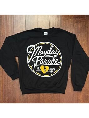 Mayday Parade Black Crewneck Sweatshirt, White and Yellow Graphic, Size XL, NWOT